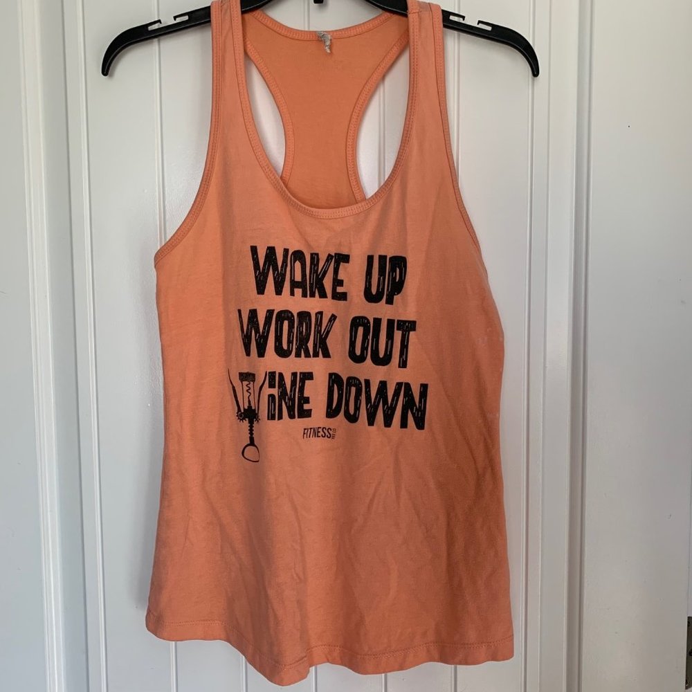 Fitness Tee Wake up Work out Wine down Tank Top Peach Large